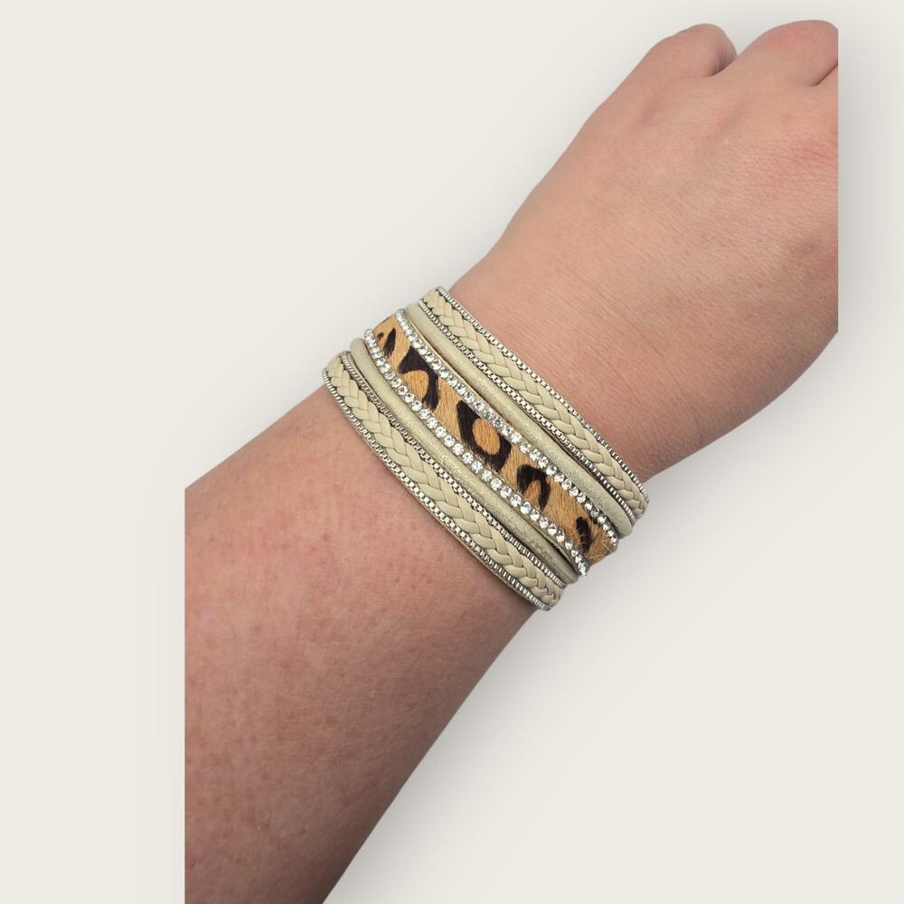 Leopard Rhinestone Wrap Bracelet Magnetic Cuff Y2K Glam Statement - Picture 5 of 10